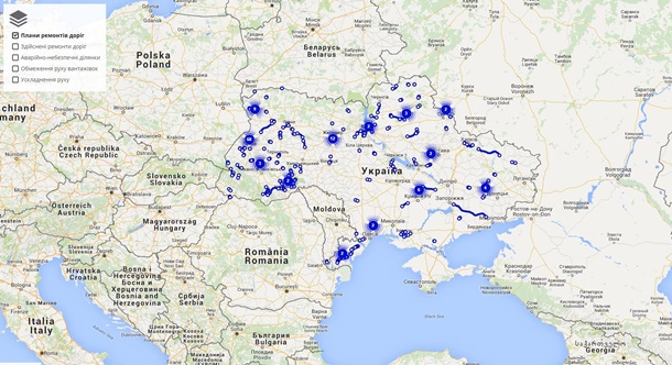 В Украине запустили интерактивную карту ремонта дорог