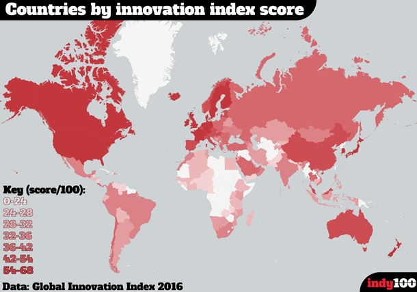 Украина по инновациям оказалась ниже Чили и РФ