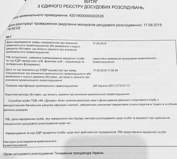 ГПУ открыла уголовное дело против «Динамо», - СМИ
