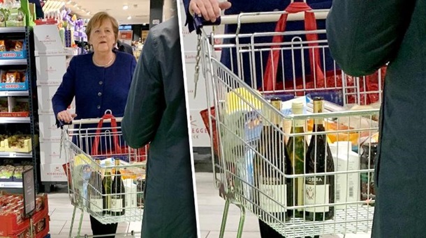 Меркель без маски накупила вина и туалетной бумаги
