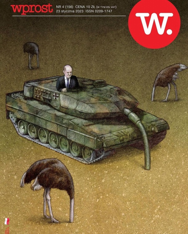 На обложке польского издания разместили карикатуру на Шольца