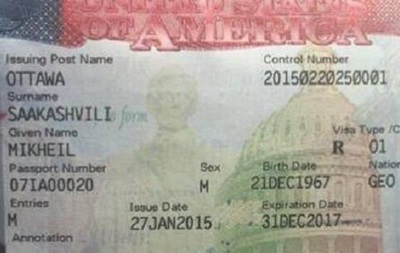 Саакашвили опубликовал фото своей визы в США