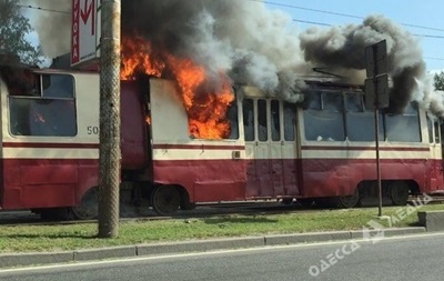 В Одессе загорелся трамвай