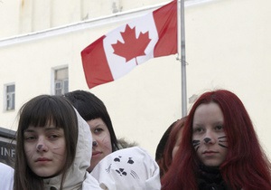 В Киеве возле посольства Канады прошла акция протеста против охоты на детенышей тюленей