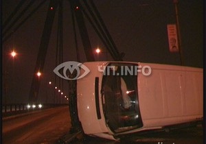 В Киеве при въезде на Московский мост перевернулся Volkswagen