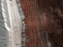 Впервые снята движущаяся марсианская лавина