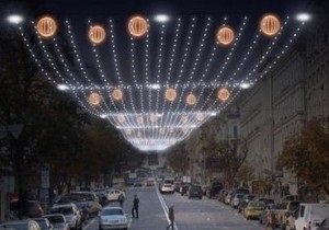 Киев украсили тематической новогодней иллюминацией