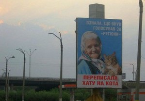 ЗМІ: У Дніпродзержинську губернатор-регіонал зажадав прибрати білборди з бабусею і котом