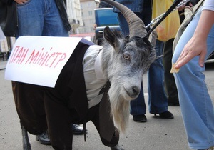 Акція проти Табачника: під Адміністрацію Президента привели живого козла
