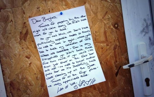 Британка оставила грабителям записку с извинениями и благодарностями