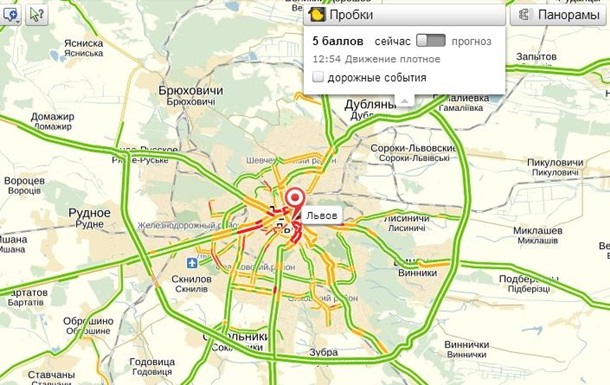 Яндекс почав показувати затори Львова в балах