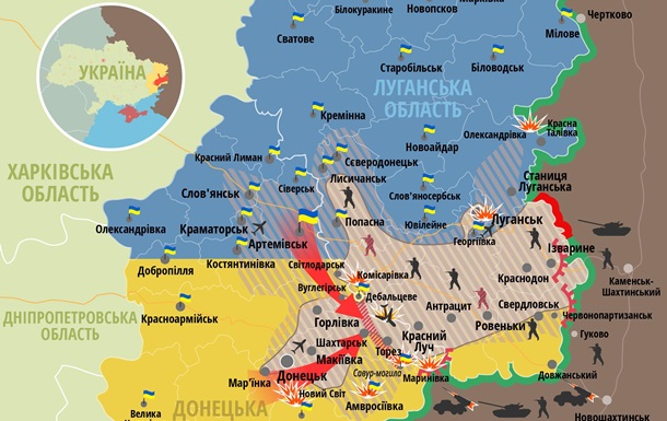 Карта АТО - бои на востоке Украины