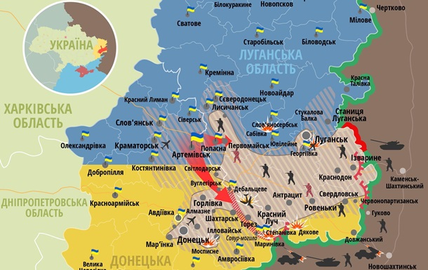 Карта АТО в Донецкой и Луганской областях на 31 июля - Korrespondent.net