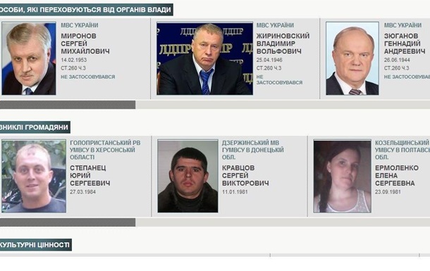 МВС України оголосило в розшук Жириновського, Зюганова і Миронова