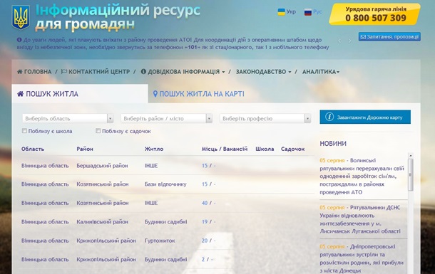В Украине появился сайт по поиску жилья для переселенцев 