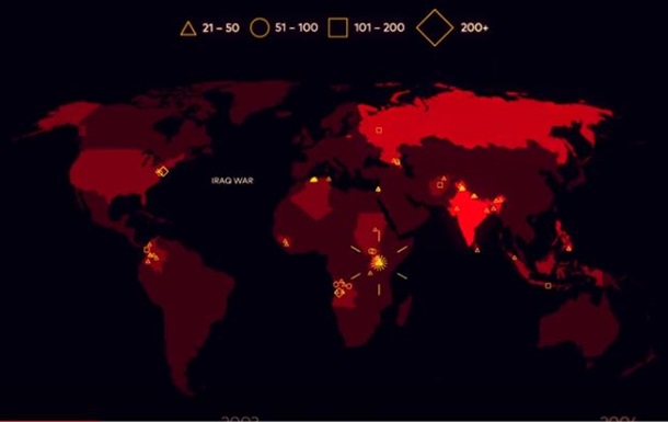 У Мережі з явилося відео з картою терактів за 15 років