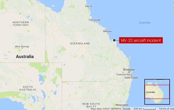 Крушение конвертоплана в Австралии: пропали три морпеха