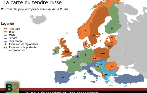 В ЕС составили рейтинг отношений стран Европы к России