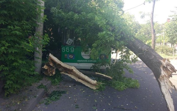 У Запоріжжі на тролейбус впало дерево, є постраждалі