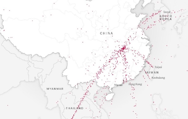 Создана визуализация распространения коронавируса из Уханя по миру