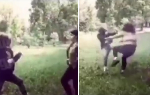 В парке Киева девушки устроили  бой без правил 