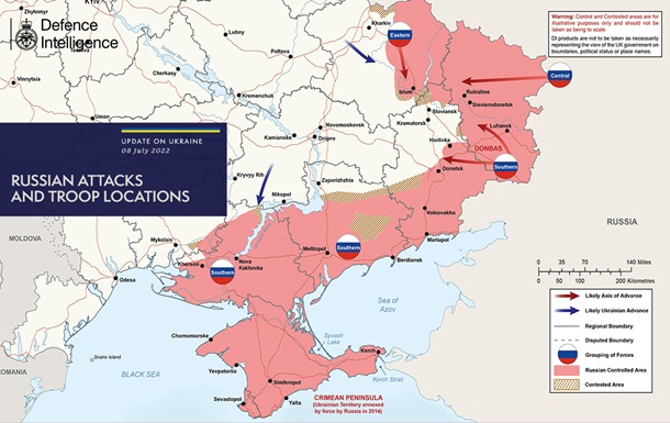 Розвідка Британії опублікувала актуальну карту бойових дій в Україні
