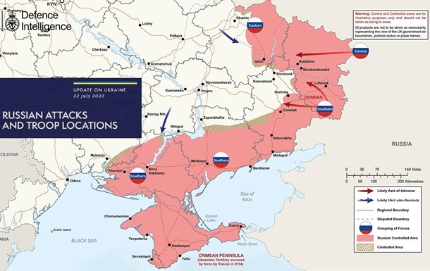 Разведка Британии опубликовала карту боевых действий в Украине