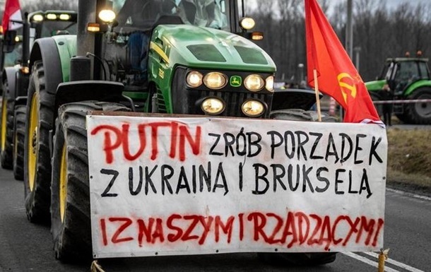 Пророссийский плакат на протесте: польскому фермеру грозит тюрьма