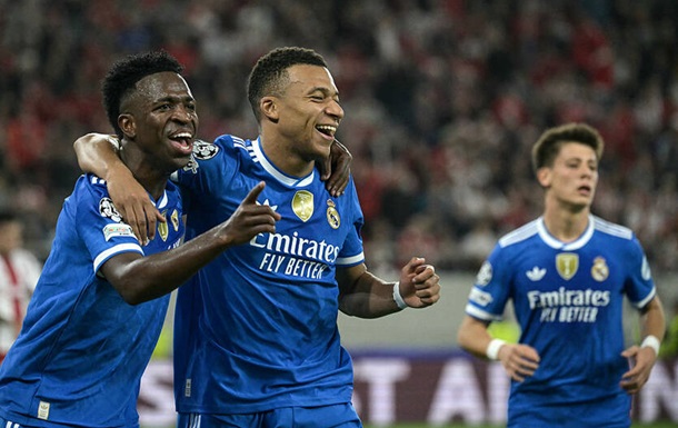 У матчі Реала й Олімпіакоса Лунін пропустив три голи, а Мбаппе забив чотири